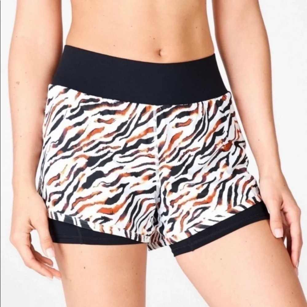 Fabletics Olesia Tiger Print Lined Running Gym Shorts​​​​​​​​​